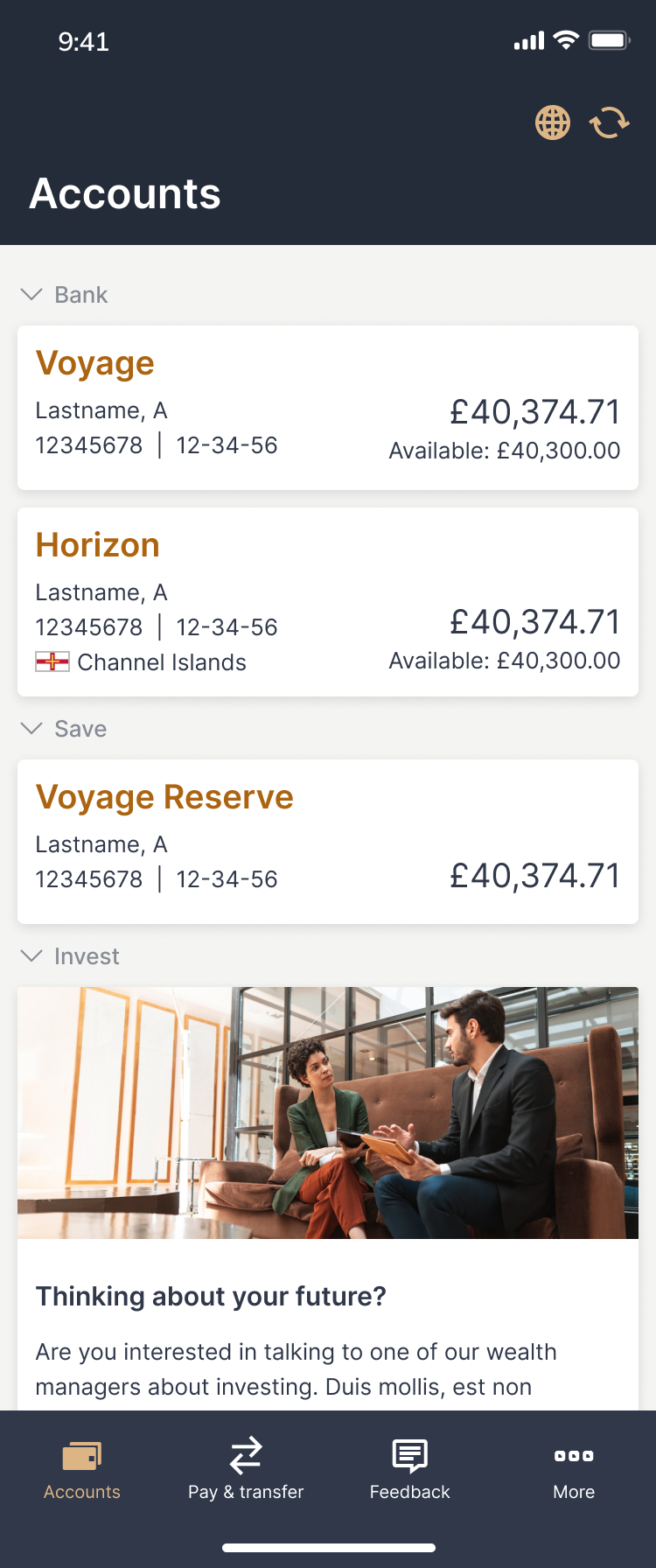 The Investec UK app in action