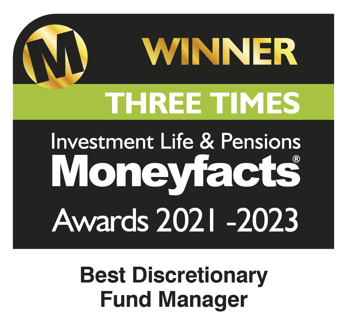 Moneyfacts award 2021-2023 for Best Discretionary Fund Manager